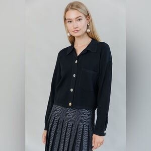 Apparalel Ribbed Knit Loose Fit Blouse Black